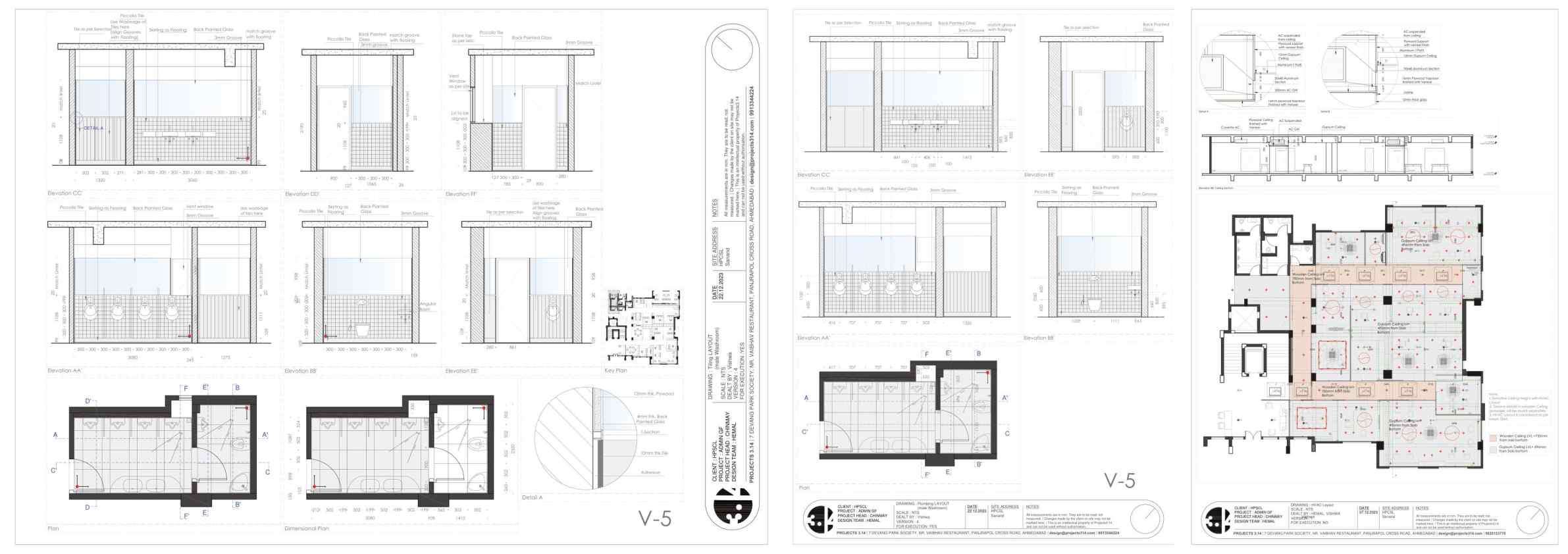Elevations, plans and furniture details