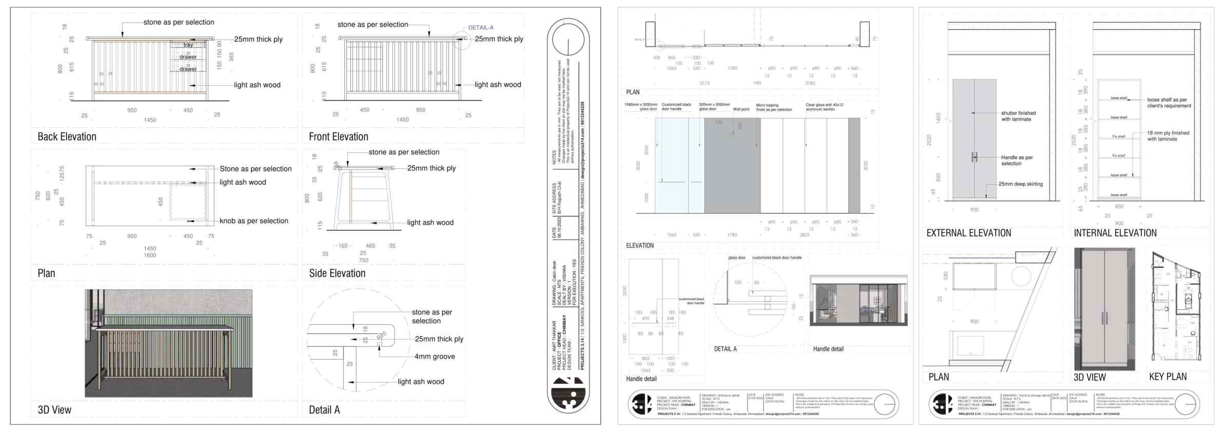 Elevations, detail and 3D view