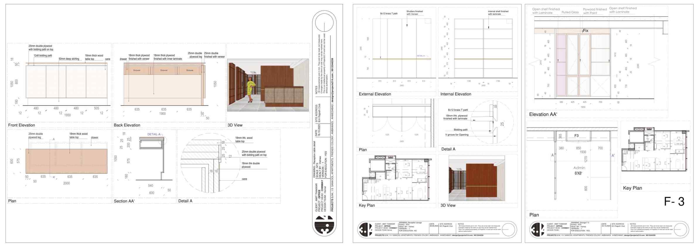 Furniture elevations, sections and details
